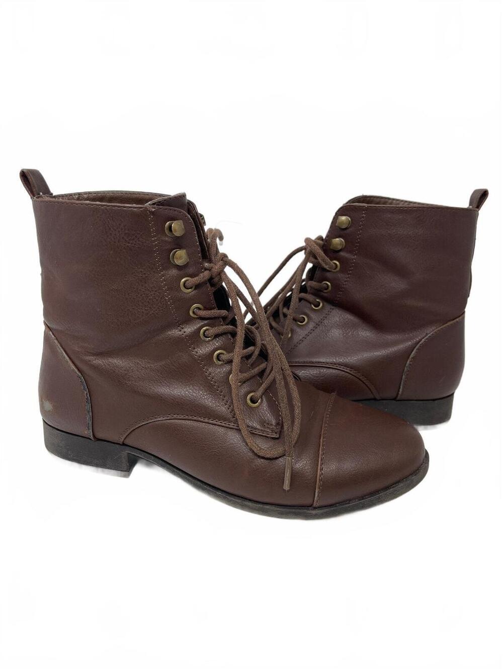 Forever 21 Wide Fit Brown Faux Leather Lace Up Ankle Boots Women's
